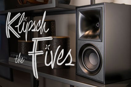 Klipsch The Fives speaker on shelf