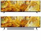 Sony BRAVIA XR X90L Full Array LED 4K HDR Google TV (2023) zoomed lower front views - comparison without and with soundbar