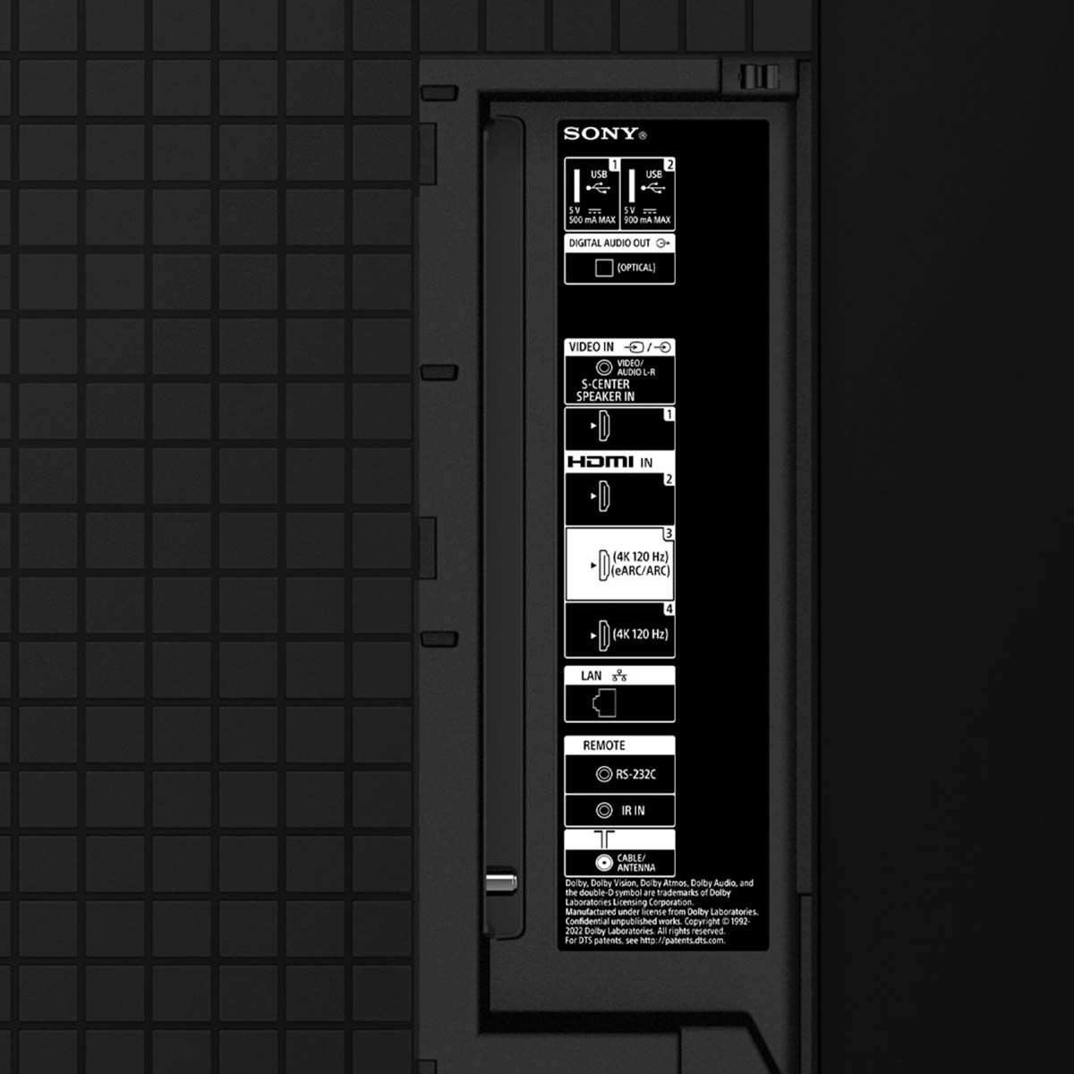 Sony BRAVIA XR A80L OLED 4K HDR Google TV (2023) close-up of inputs