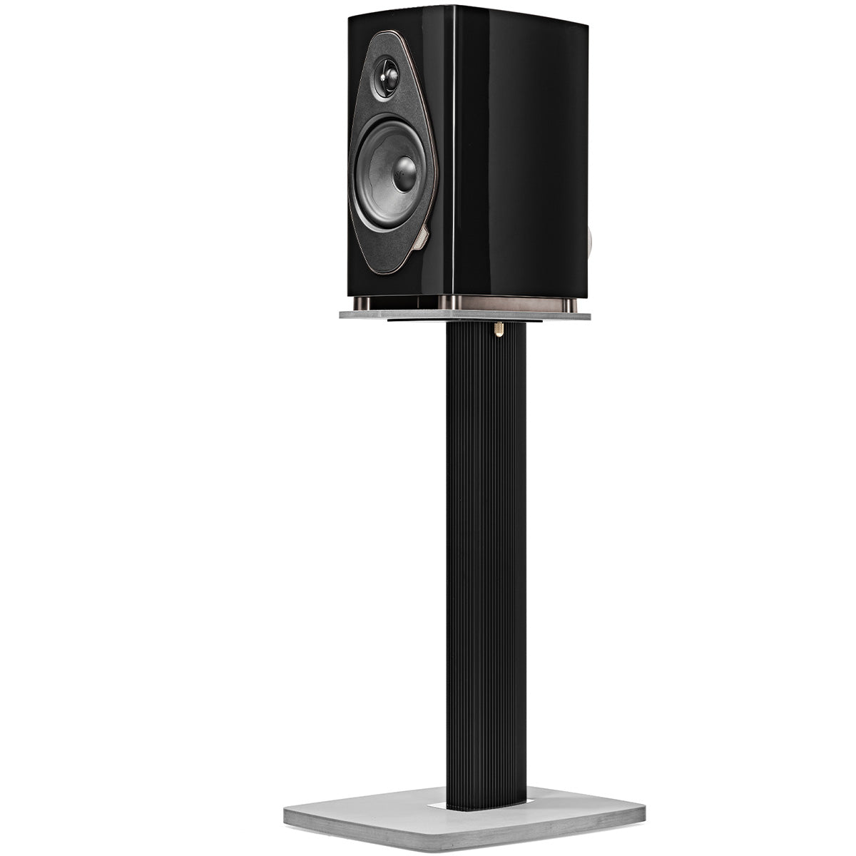 Sonus Faber Sonetto II G2 Bookshelf Loudspeaker - Black - single speaker on stand three-quarter view