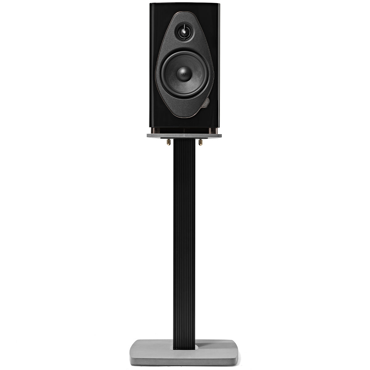 Sonus Faber Sonetto II G2 Bookshelf Loudspeaker - Black - single speaker on stand front view