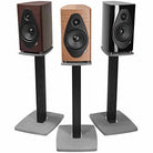 Sonus Faber Sonetto II G2 Bookshelf Loudspeaker Collection - Wenge Walnut and Black from left to right - single speaker each on stand