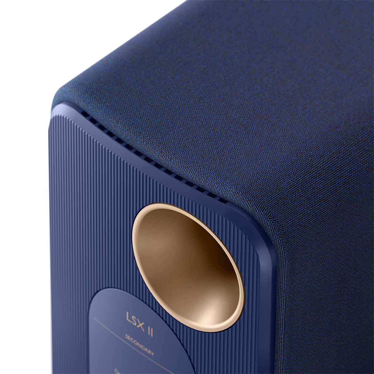 KEF LSX II Wireless HiFi Speakers - Cobalt Blue - close-up of rear port