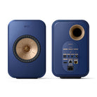 KEF LSX II Wireless HiFi Speakers - Cobalt Blue - front view of pair showing front and rear