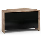 Salamander Designs Barcelona 221 Twin-Width AV Cabinet Corner- Natural Walnut / Black Glass- front view