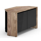 Salamander Designs Barcelona 221 Twin-Width AV Cabinet Corner- Natural Walnut / Black Glass- side view 