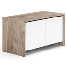 Salamander Designs Barcelona 221 Twin-Width AV Cabinet - Natural Walnut with White Gloss Doors- side view