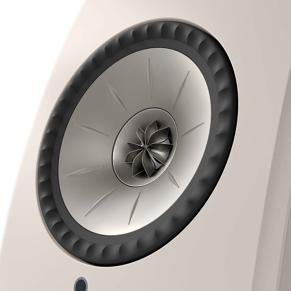 KEF LSX II LT Wireless HiFi Powered Bookshelf Speakers Stone White close-up of Uni-Q driver