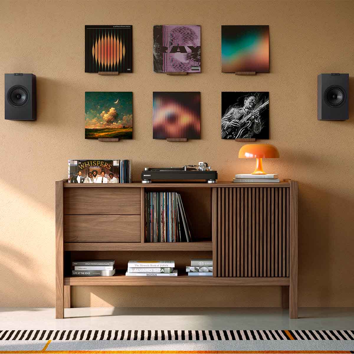 KEF Q1 Meta Bookshelf Speakers - Pair wall mounted with media console