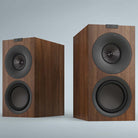 KEF Q Concerto Meta Bookshelf Speakers - Pair walnut pair on blue background