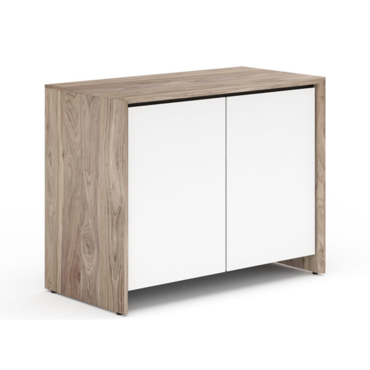 Salamander Designs Barcelona 323 Twin-Width AV Cabinet - Natural Walnut with White Gloss Doors- side view