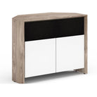 Salamander Designs Barcelona 329 Twin-Width AV Cabinet With Center Speaker Opening Corner- Natural Walnut / Gloss White- side view