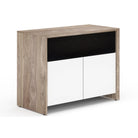 Salamander Designs Barcelona 329 Twin-Width AV Cabinet With Center Speaker Opening- Natural Walnut / Gloss White- side view