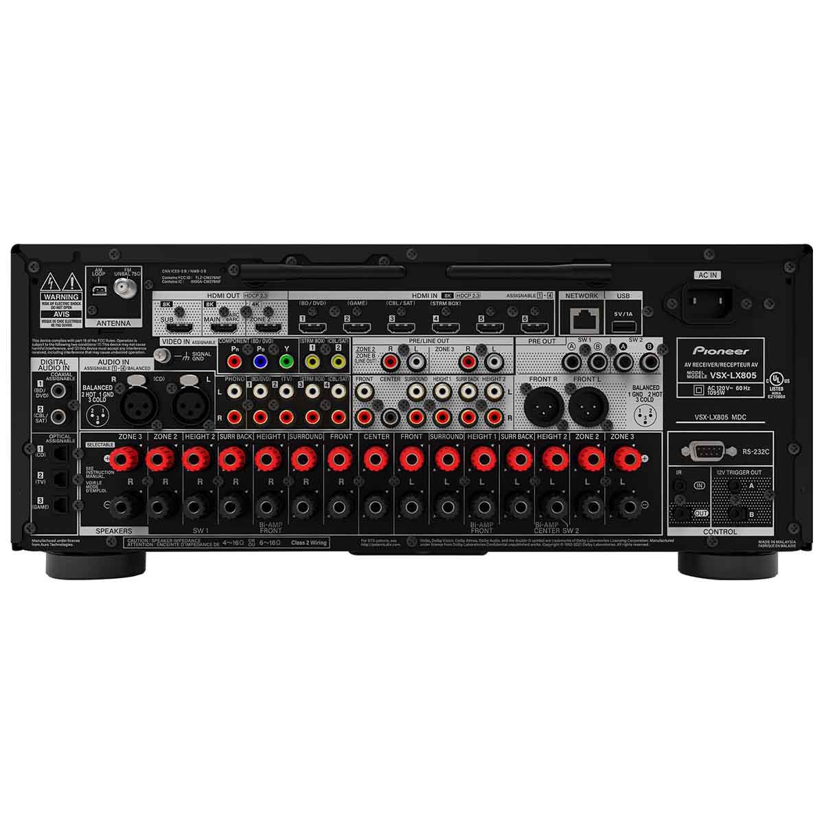 Pioneer VSX-LX805 - back view showing inputs and outputs