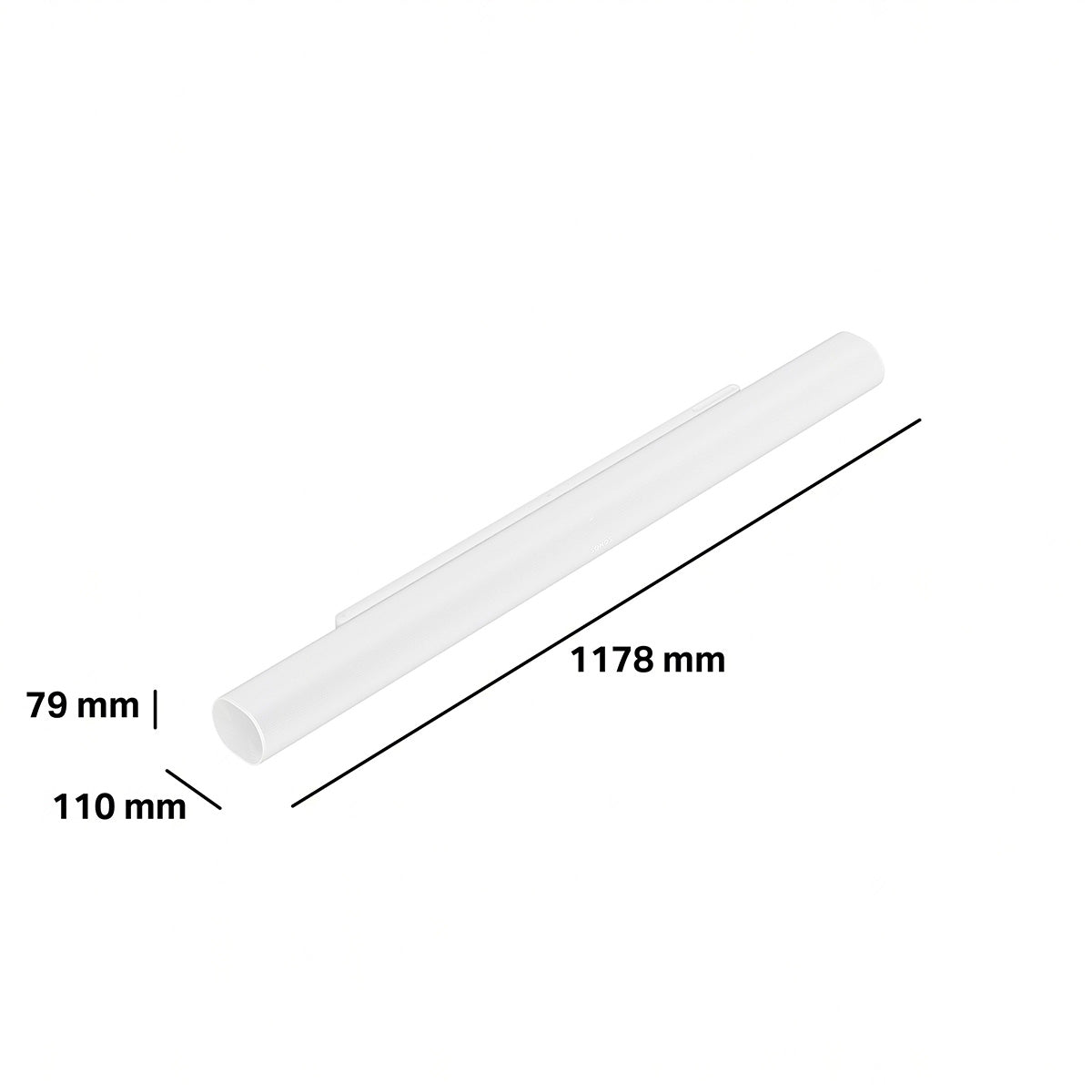 Sonos Arc Ultra Soundbar - White with measurements in millimeters