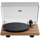 Pro-Ject Debut EVO 2 Hi-Fi Turntable - Satin Walnut - high-angle top-front view with dustcover