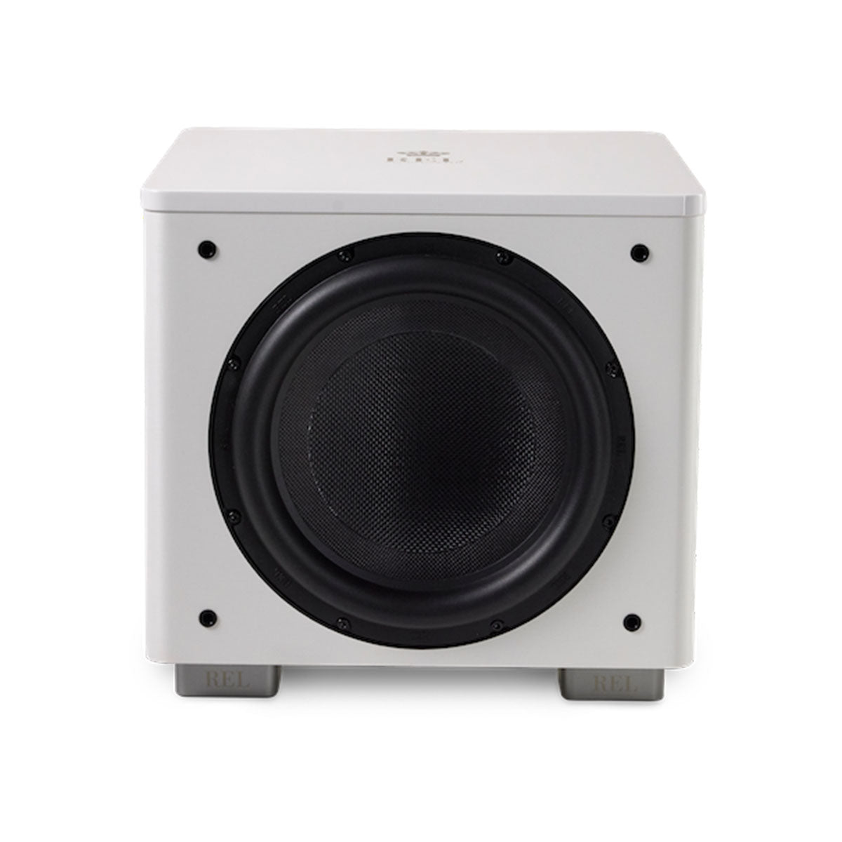 REL Acoustics HT/1205 MKII Subwoofer White front view without grille