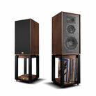 Wharfedale Super Linton Speakers - pair with stands - walnut - angled front views