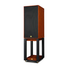 Wharfedale Super Linton Speaker - single with stand - mahogany with grille - angled front view