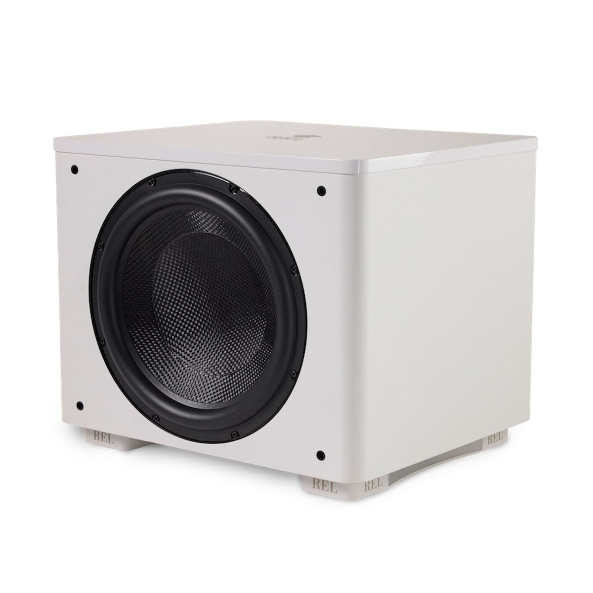 REL HT/1510 Predator II Subwoofer White three quarter view angled left