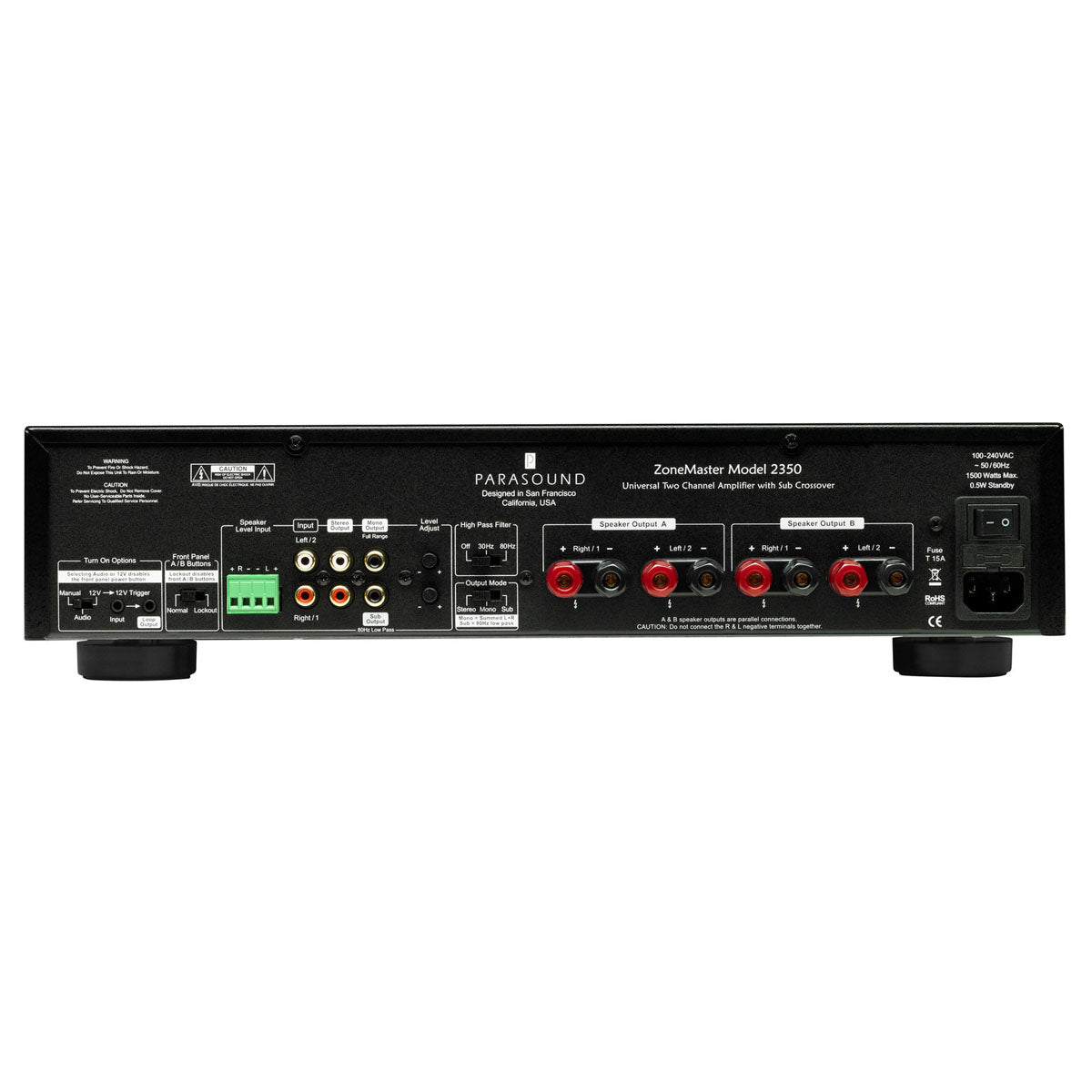 Parasound ZoneMaster 2350 Two-Channel Amplifier - Black rear view