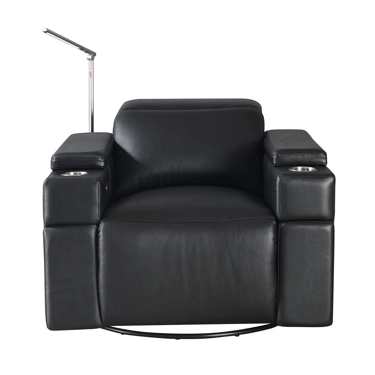 RowOne Calveri - Black Top Grain Leather w/ Matching Vinyl - Single Chair w/ Swivel Base - front view