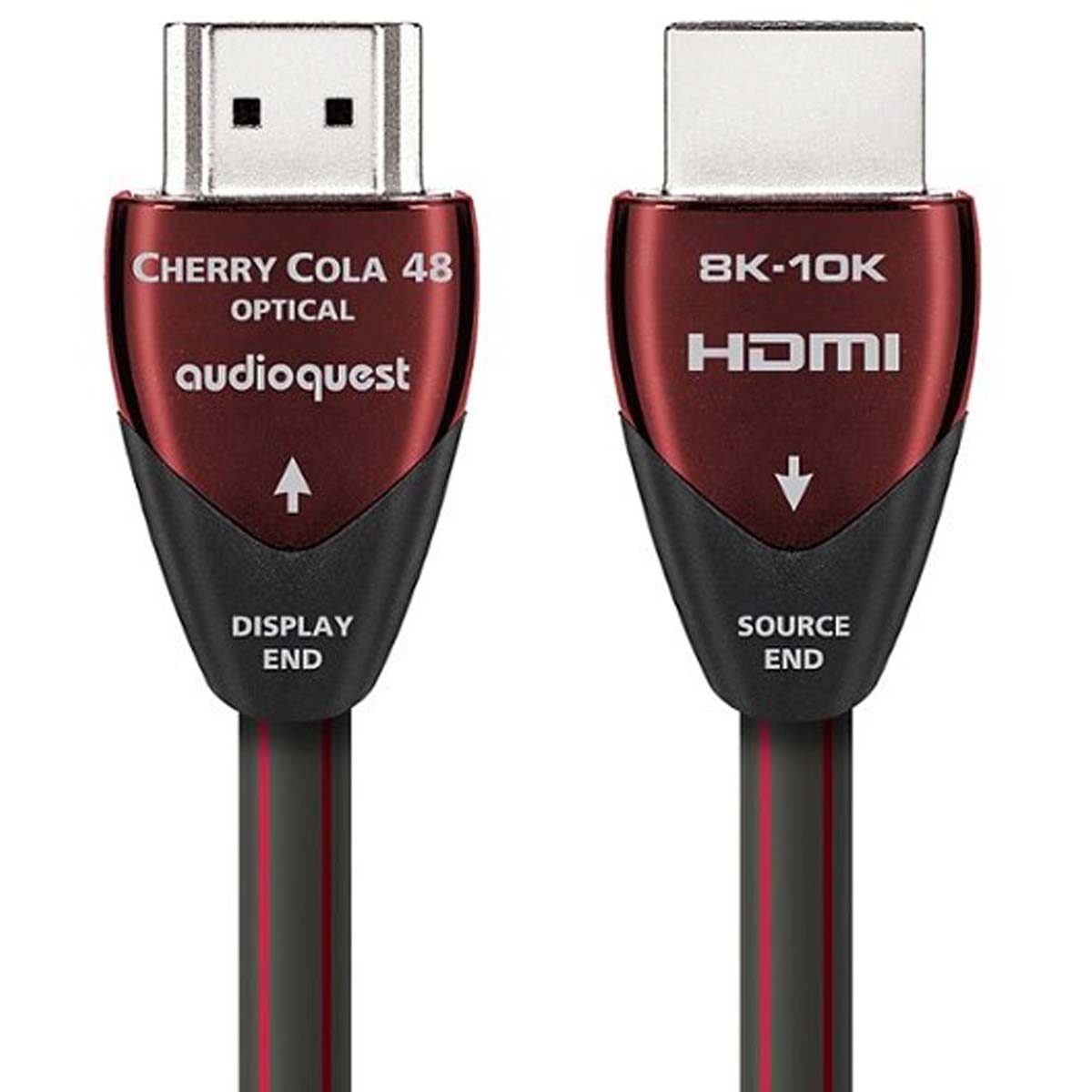 AudioQuest Cherry Cola 48 Ultra High Speed 48Gbps Active Optical HDMI 2.1 Cable close up of terminations