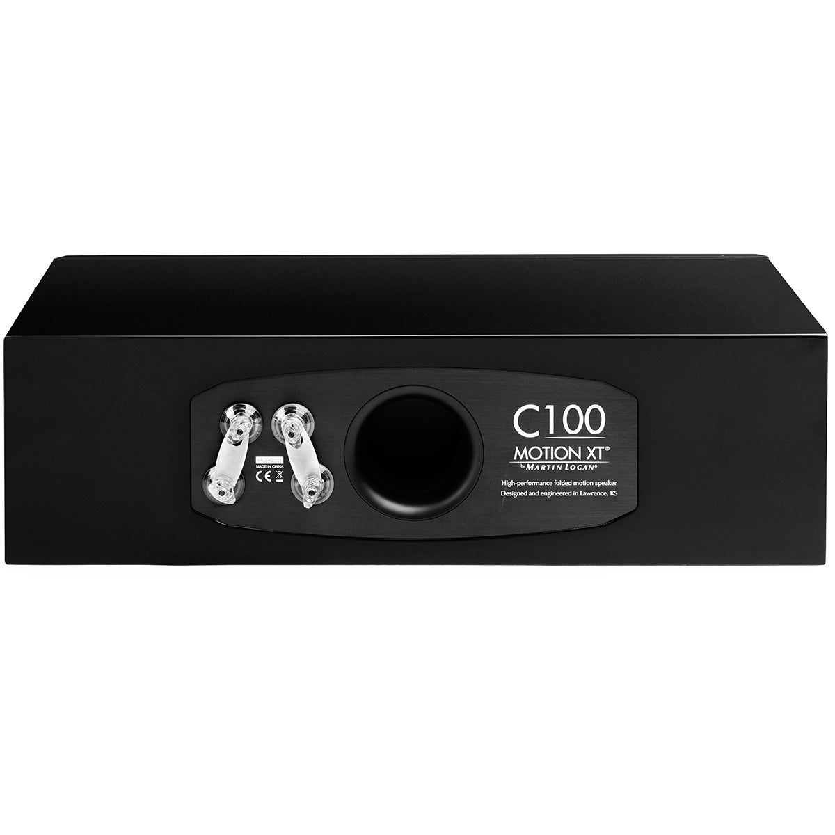 MartinLogan XT C100 center channel speaker rear view in black without grilles