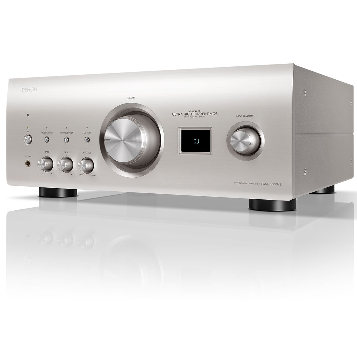 Denon PMA-3000NE Reference 2 Channel Integrated Amplifier silver angled right front view