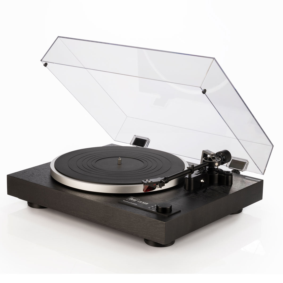 Dual CS518 Manual Turntable, Black Vinyl, front angle