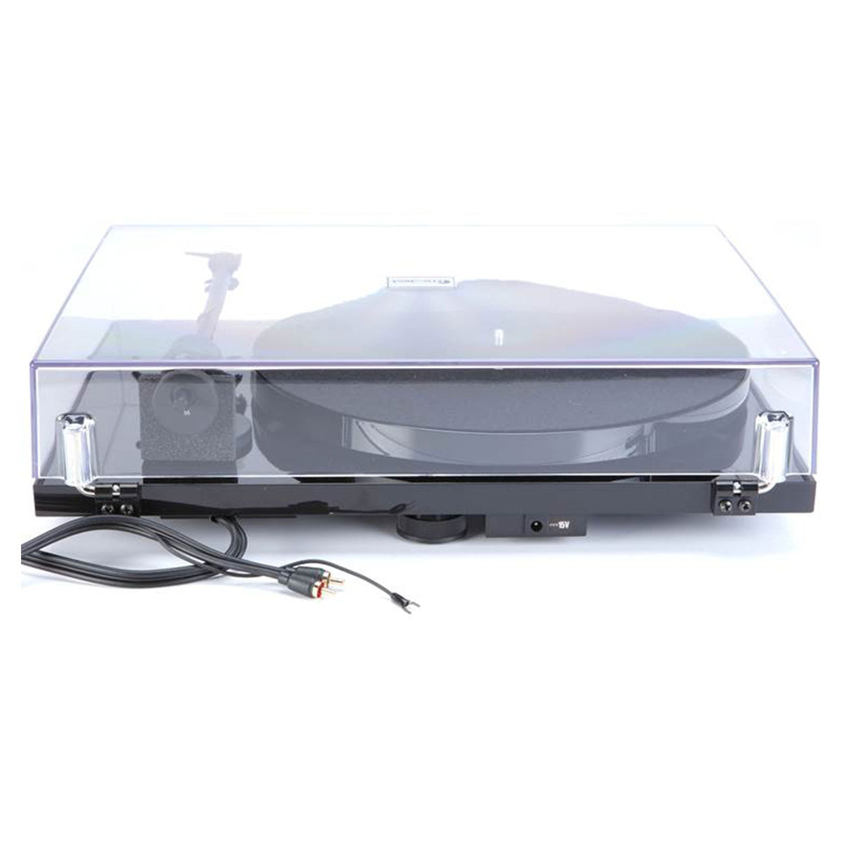 Pro-Ject E1 - back view showing dust cover down in black