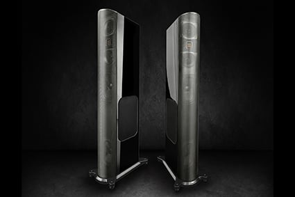 GoldenEar T66 Floorstanding Loudspeaker - Gloss Black - Each pair with grilles on black background