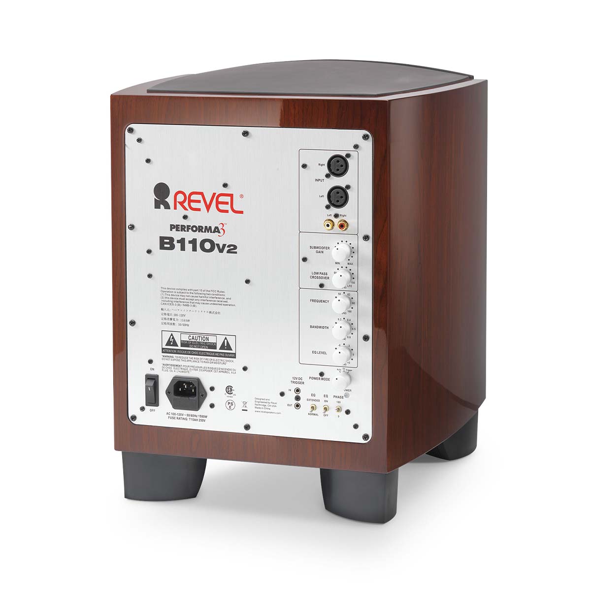 Revel B110v2 10” 1000W Powered Subwoofer - single walnut - rear view