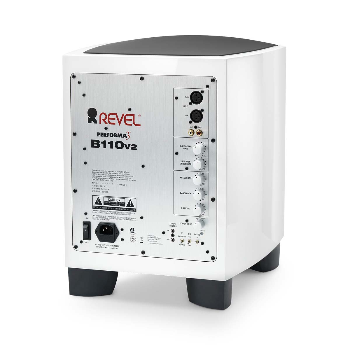 Revel B110v2 10” 1000W Powered Subwoofer - single white - rear view