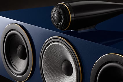 Detail view of Bowers & Wilkins HTM71 S3 Signature center channel speaker in Midnight Blue