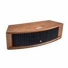 JBL L75ms Music System - Walnut angled front view with grille