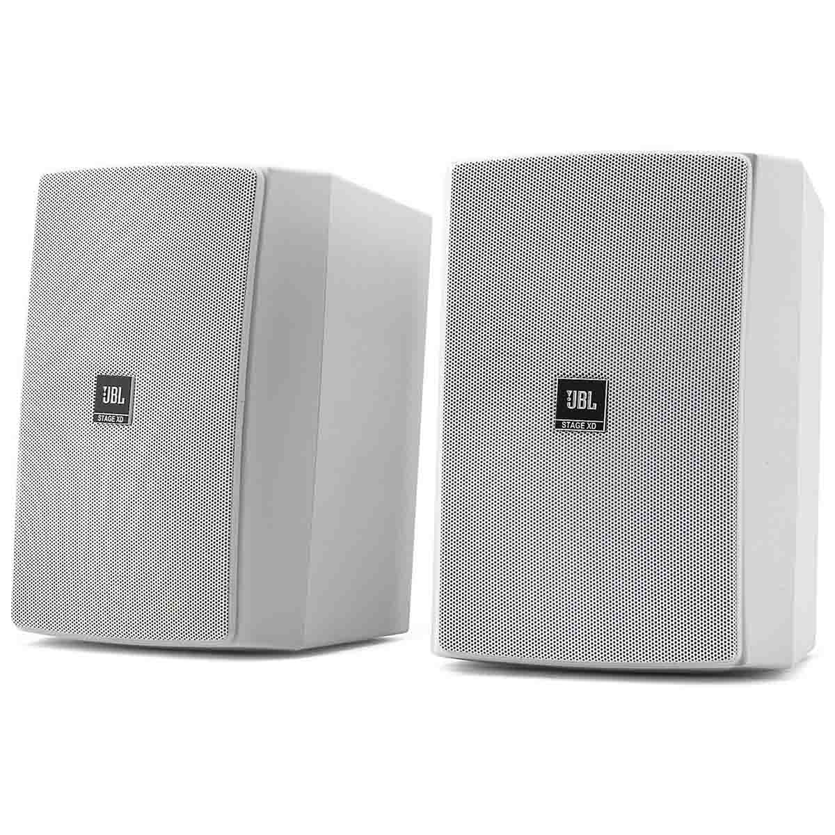 JBL Stage XD-5 5.25" Outdoor Speaker IP67 Rated - White - Pair - angled front view of pair