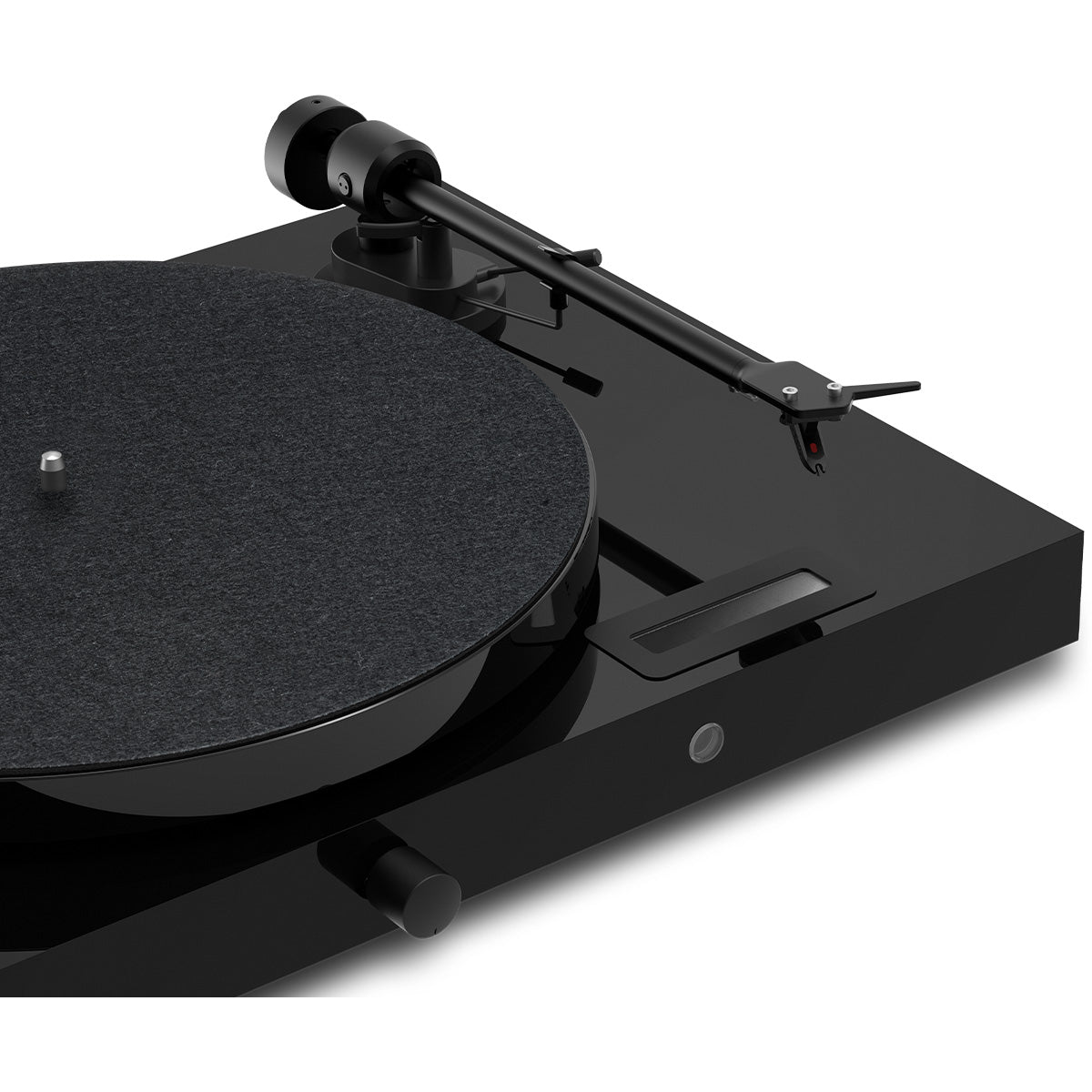 Pro-Ject Juke Box E1 Turntable in black closeup of tonearm