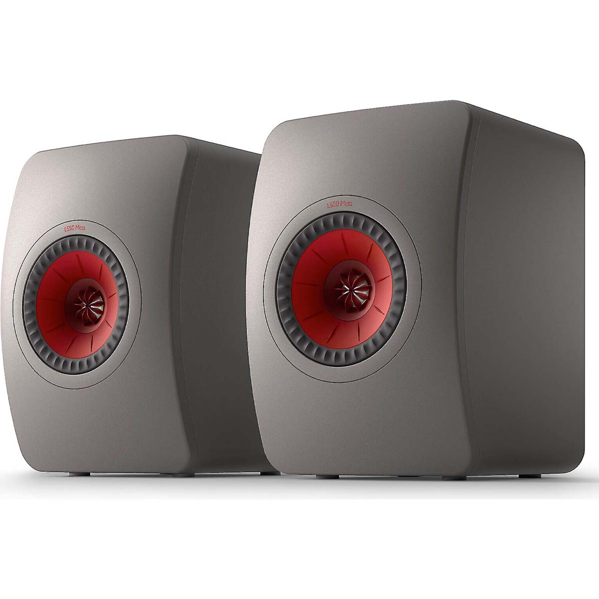 KEF LS50 Meta Bookshelf speakers on white background - gray