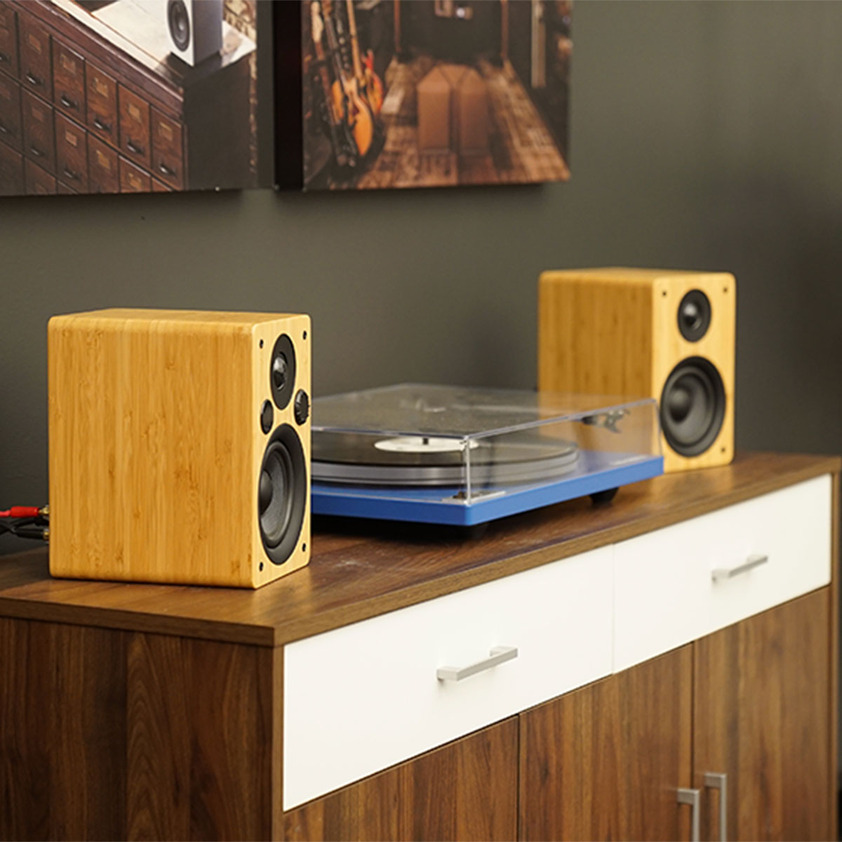 Peachtree M24 and M25 Powered Speakers in black and bamboo