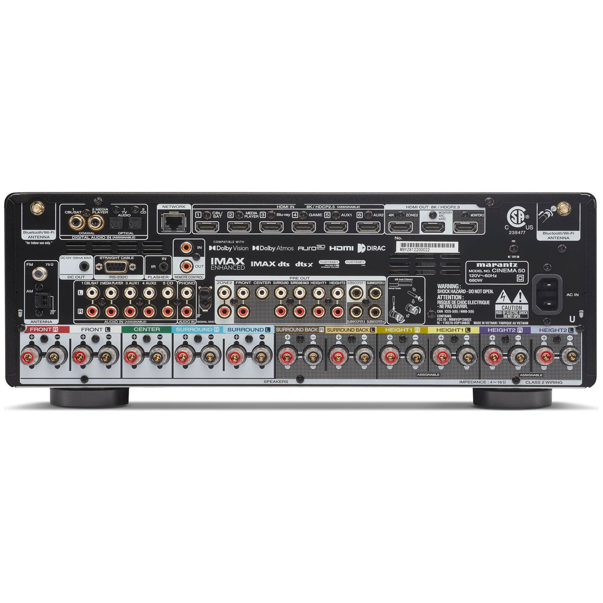 Marantz Cinema 50 rear shot showing inputs and outputs