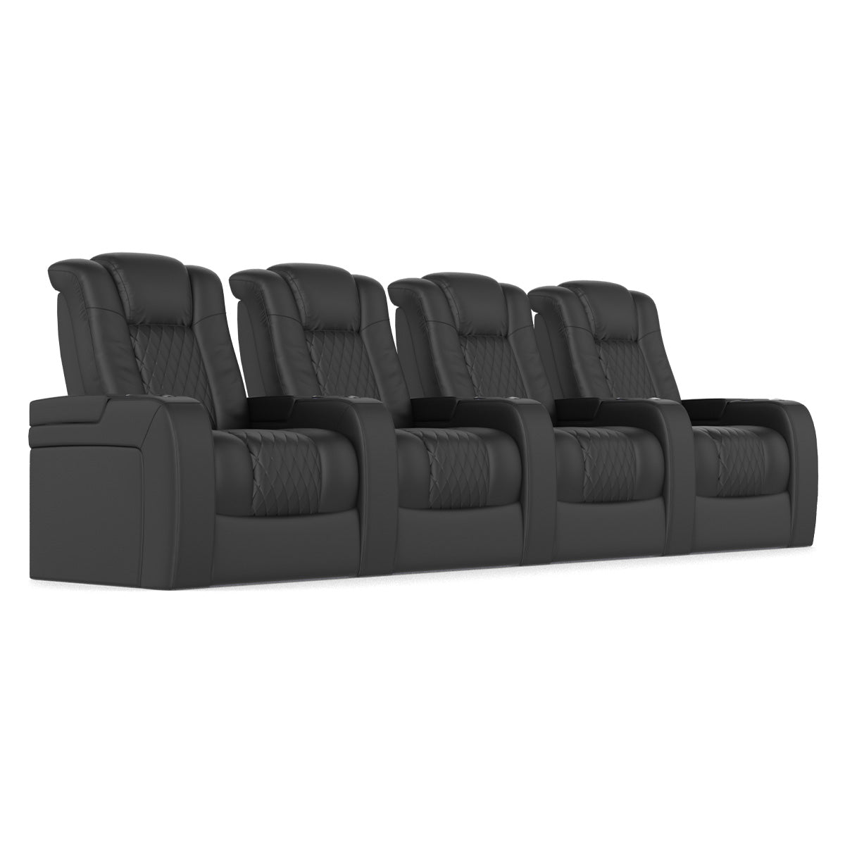 Audio Advice Revelation Home Theater Seating - angled front view of 4 chair row