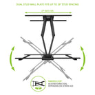 Kanto PDX680 Full Motion TV Wall Mount for 39" - 80" TVs Top view swivel and stud spacing measurements