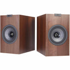 KEF Q150 Bookshelf Speakers - Walnut - Pair - angled front view of pair without grilles