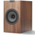 KEF Q150 Bookshelf Speakers - Walnut - Pair - angled front view of single speaker without grille