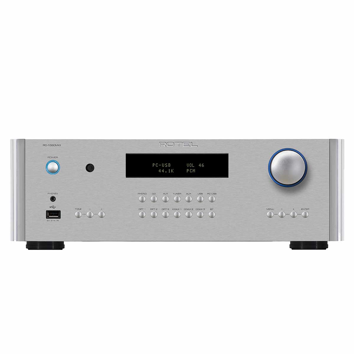 Rotel RC-1590 MKII Stereo Preamplifier, Silver, front view