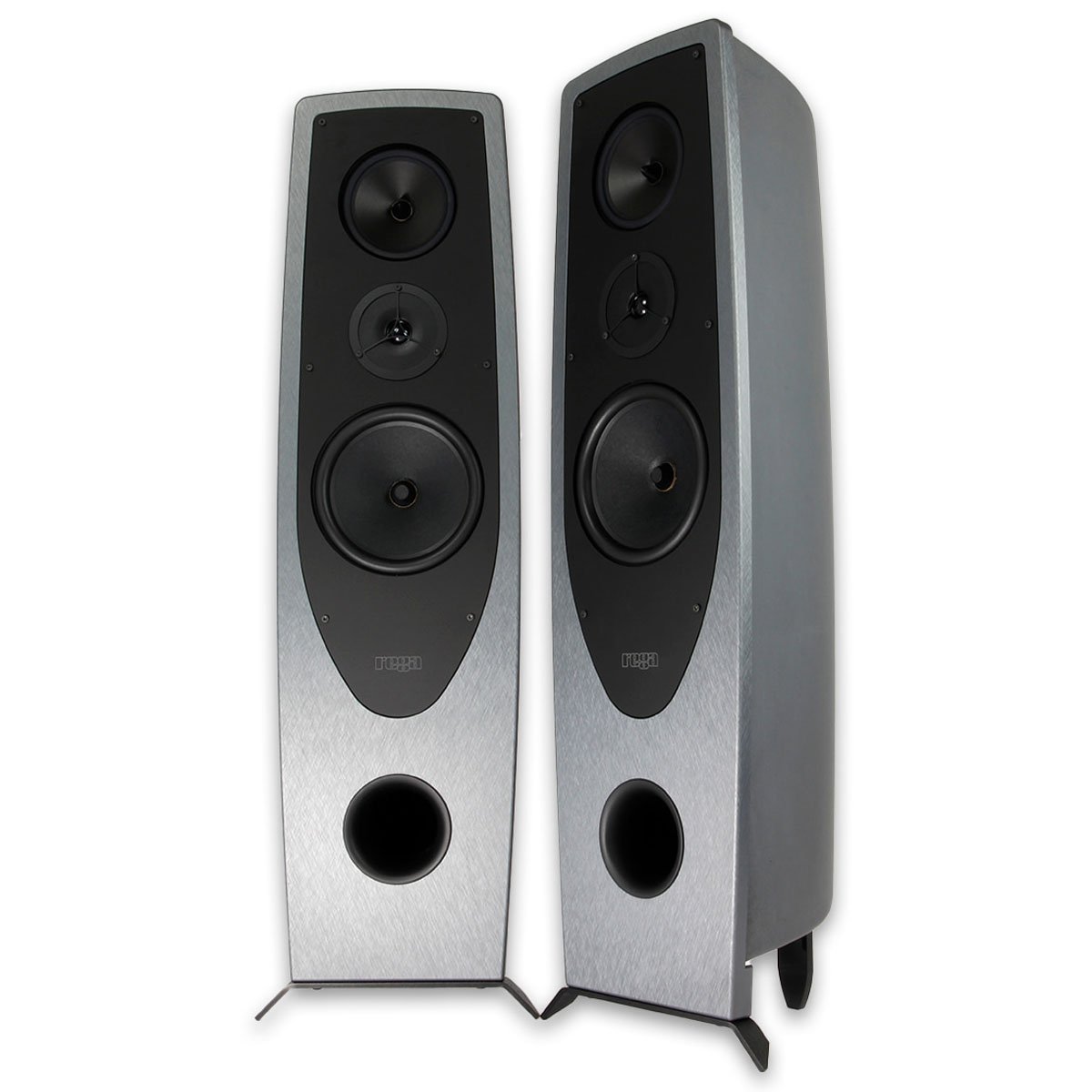 Rega AYA Floorstanding Loudspeakers - Steel and Dark Grey - Pair front view of pair