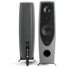 Rega AYA Floorstanding Loudspeakers - Steel and Dark Grey - Pair front and rear view of pair