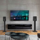 Kanto REN 200W Powered Bookshelf Speakers - matte black pair - lifestyle image