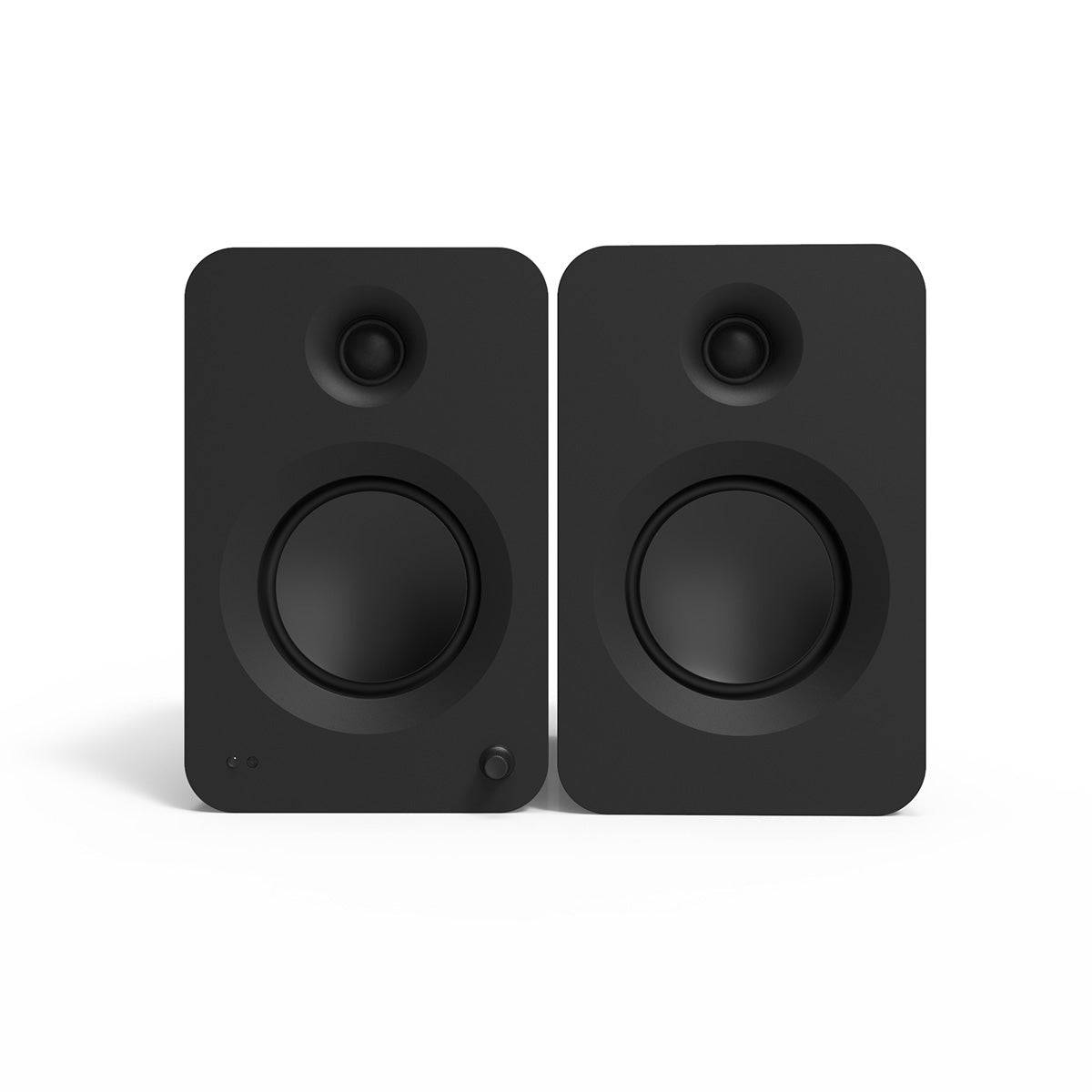 Kanto REN 200W Powered Bookshelf Speakers - matte black pair - front view